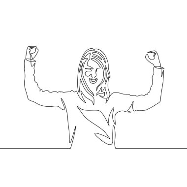 Sürekli bir çizgi çizim Kız güç poz