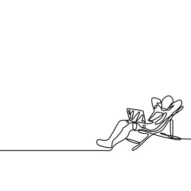 One line freelancer working with a laptop lying on a lounger clipart