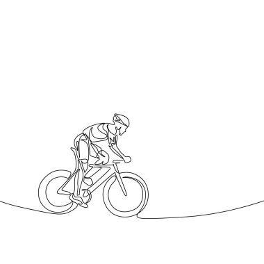 Bisiklete binen bir kask sürekli bir çizgi bisikletçi