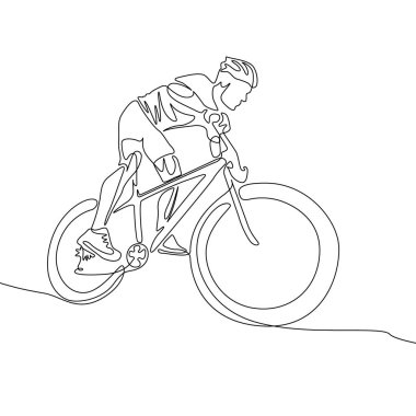 Yamaç aşağı bisiklet sürme bir kask sürekli bir çizgi bisikletçi