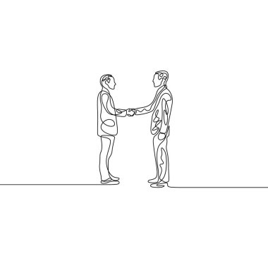 Sürekli tek satır İşadamı El Sıkışma. Vektör illuystration.