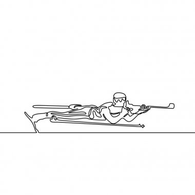 Sürekli çizgi Biatlet hedefleri aşağı yatarken. Vektör çizimi.