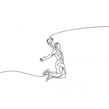 Sürekli tek çizgi çizim basketbolcu slam dunk yapıyor