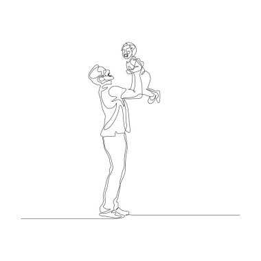 Sürekli bir satır baba başının üzerinde elleri üzerinde küçük oğlu tutun