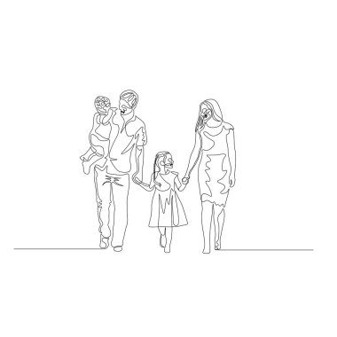 Sürekli bir satır mutlu aile ellerini tutarak yürüyüş. Baba oğlunu kollarına adamış. Aile kavramı