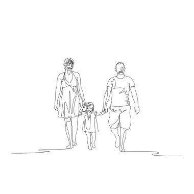 Sürekli bir satır mutlu aile birlikte yürüyüş ve el tutarak