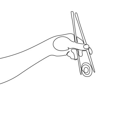 Sürekli bir satır el tutarak çubuk ve Suşi izole 