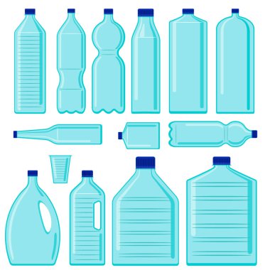 Vektör plastik şişe seti. Plastik kirliliği. Ekoloji sorunu