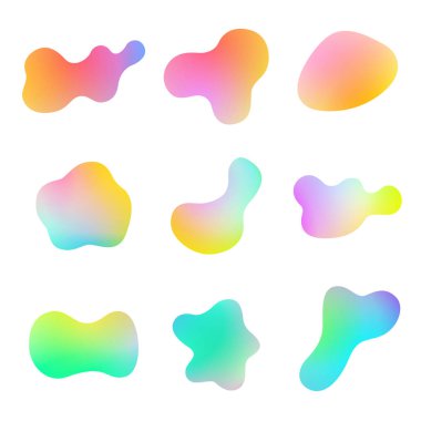 Set of gradient iridescent liquid elements. Holographic chameleon design. Futuristic abstract background, bright colorful paint splash fluid. Vector. EPS 10. clipart
