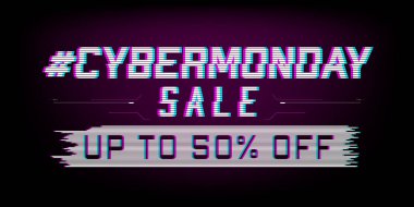 Glitch Cyber Pazartesi satış web afiş. Web sitesi için tasarım. Vektör çizimi