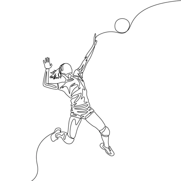 Постоянная Одна Линия Волейболистка Женщина Прыгает Бросить Мяч — стоковый вектор