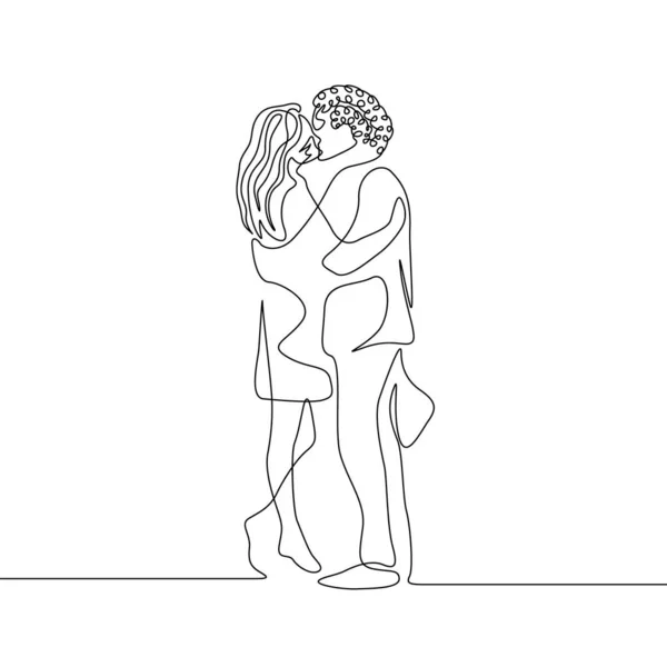 Continuo Una Línea Pareja Amor Besos Abrazando — Vector de stock