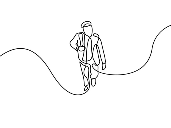 Чоловік Безперервної Лінії Піднімається Сходах Перший День Коледжу Векторні Ілюстрації — стоковий вектор
