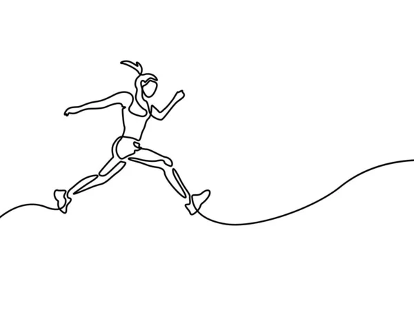 Безперервна Лінія Малювання Біжить Жінка Бігунка Спортивна Тема — стоковий вектор