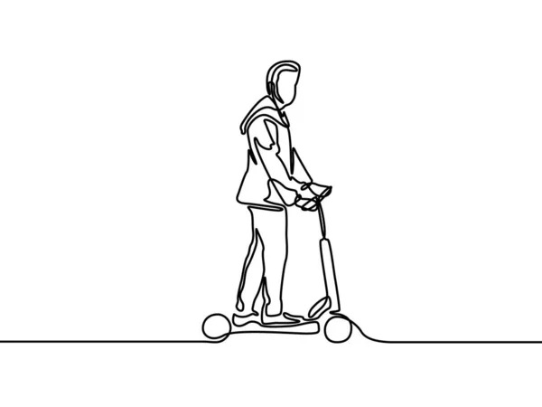 Hombre Línea Monta Scooter Eléctrico Ilustración Vectorial — Vector de stock