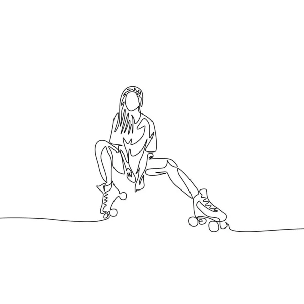 Eine Durchgehende Linie Zeichnet Ein Wunderschönes Mädchen Das Auf Rollschuhen — Stockvektor