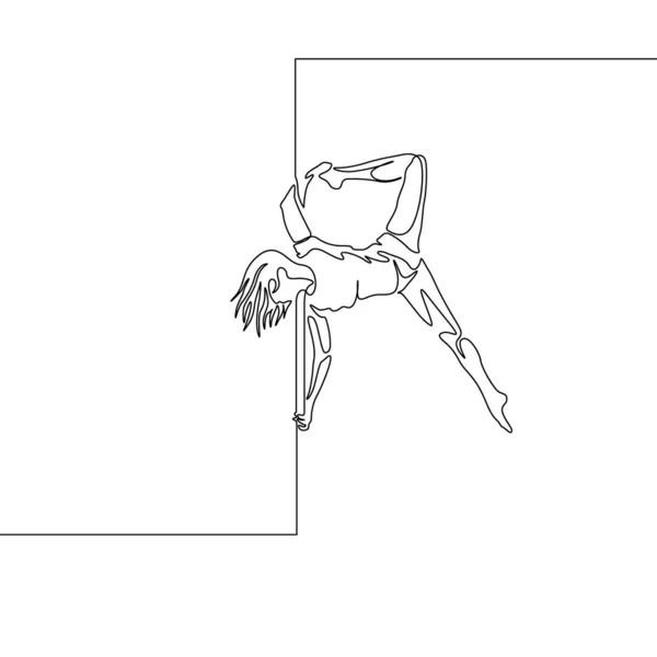 Dibujo Continuo Una Línea Pole Dance Woman — Vector de stock