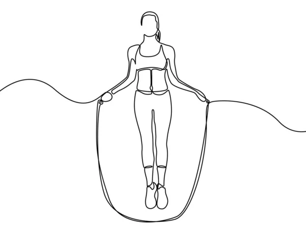 Línea Continua Mujer Saltar Cuerda — Archivo Imágenes Vectoriales