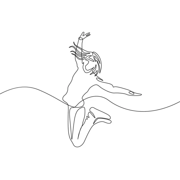 Непрерывный Одна Линия Рисования Прыгающая Девушка — стоковый вектор