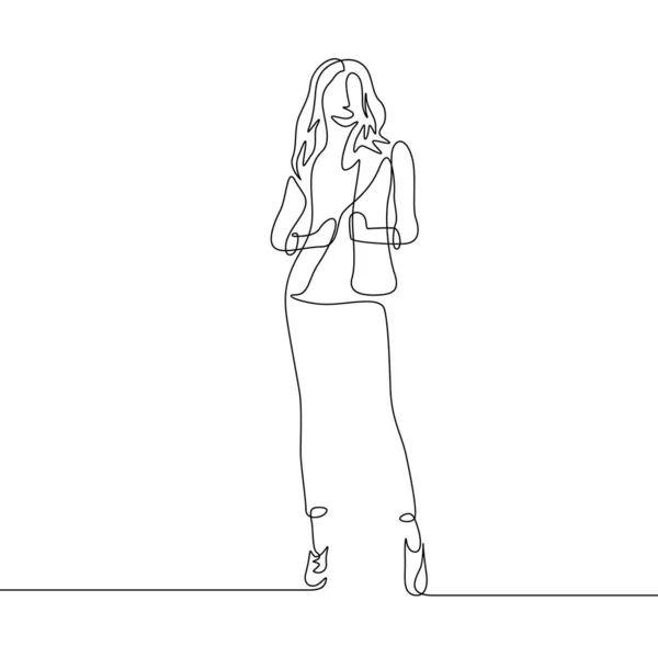 Continu Une Ligne Dessin Mode Debout Femme Veste — Image vectorielle