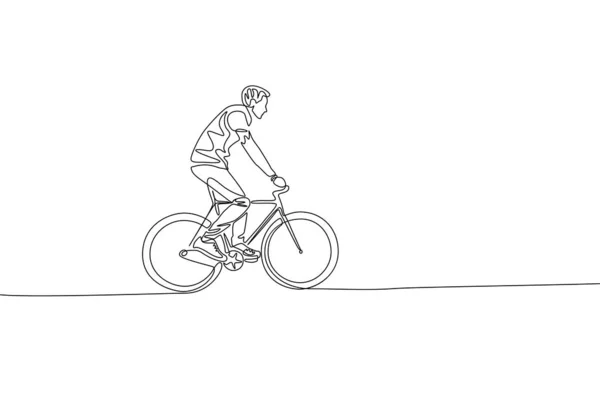 Eine Durchgehende Linie Zeichnet Einen Mann Auf Einem Fahrrad — Stockvektor