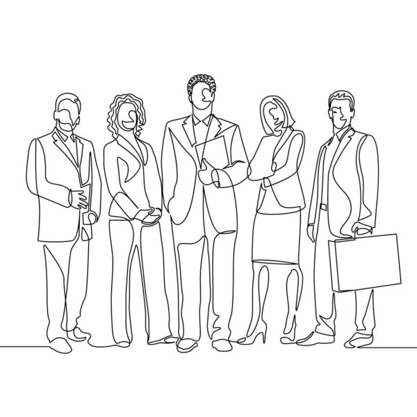 Непрерывный один чертеж команды сотрудников офиса
