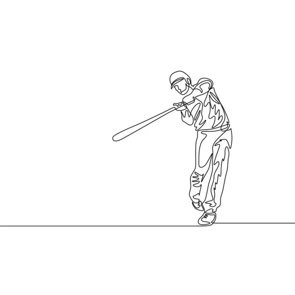 Batteur Baseball Ligne Continue Frappé Balle Thème Baseball — Image vectorielle