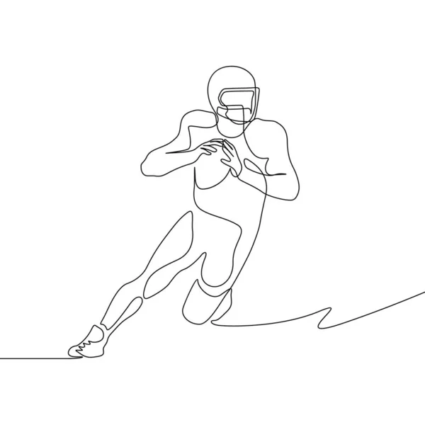 連続1線描画アメリカンフットボール選手は パスを作るつもり — ストックベクタ