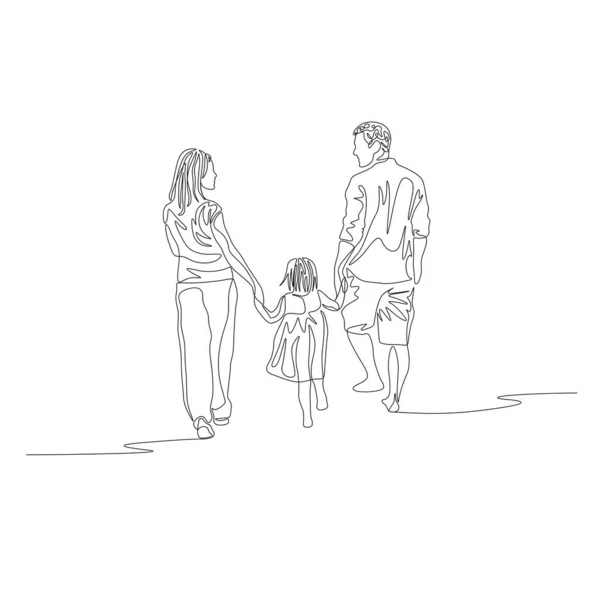 Sürekli bir satır aile birlikte yürüyüş ve el ele tutuşarak