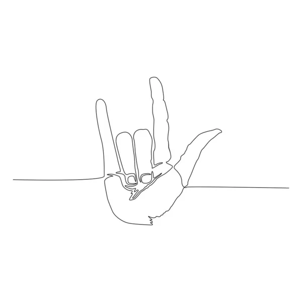 Jeden Wiersz Rock Roll Znak Ręka Gest Znak Rogi Wektor — Wektor stockowy