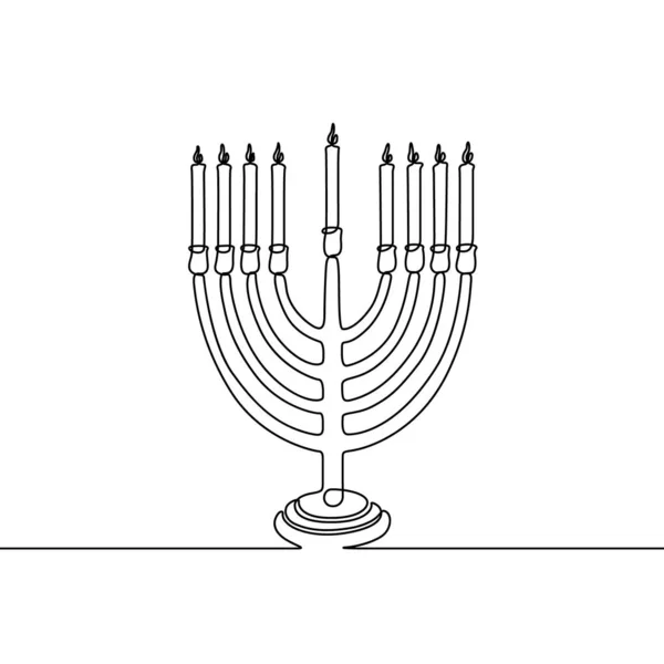 Continuous One Line Hanukkah Candle Vector Illustration — Stock Vector