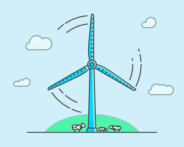 Cartoon Windturbine Licht Blauwe Achtergrond Hernieuwbare Schone Energie Ecologie Concept — Stockvector