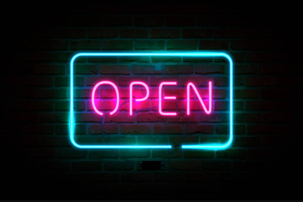 Neon sign, bright signboard, glowing banner. Vector