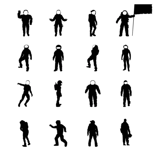 Silhouettes Cosmonauts Set Vector — Stock Vector