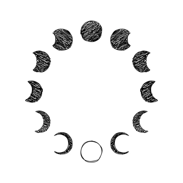 月の落書きアイコンセットのフェーズ ベクトルイラスト — ストックベクタ