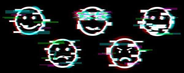 Ikon Emoji Senyum Dengan Emosi Yang Berbeda Menyenangkan Sedih Dingin - Stok Vektor