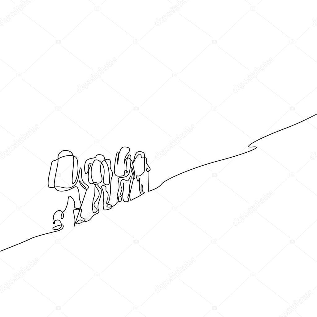 Continuous one line drawing group of four people hiking
