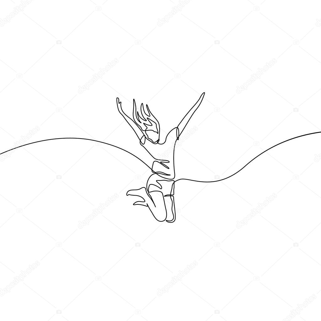 Continuous one line drawing jumping girl