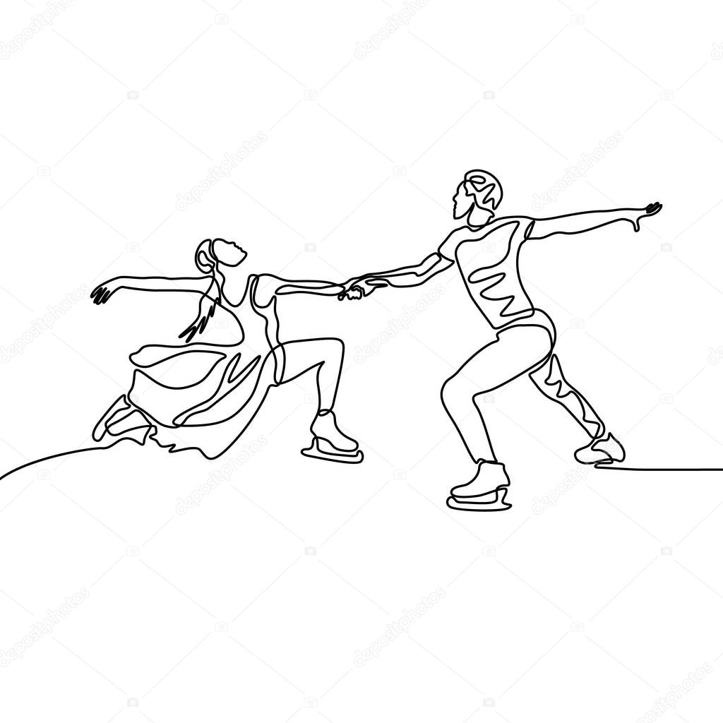 Continuous line passionate couple of figure skaters