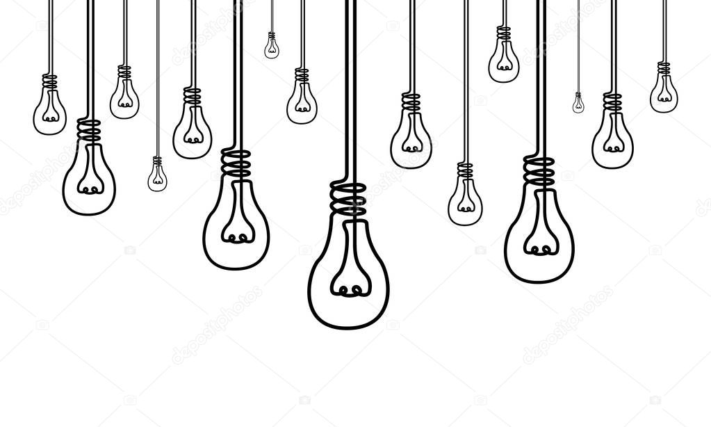 Continuous line a lot of light bulbs, many ideas, creativity concept