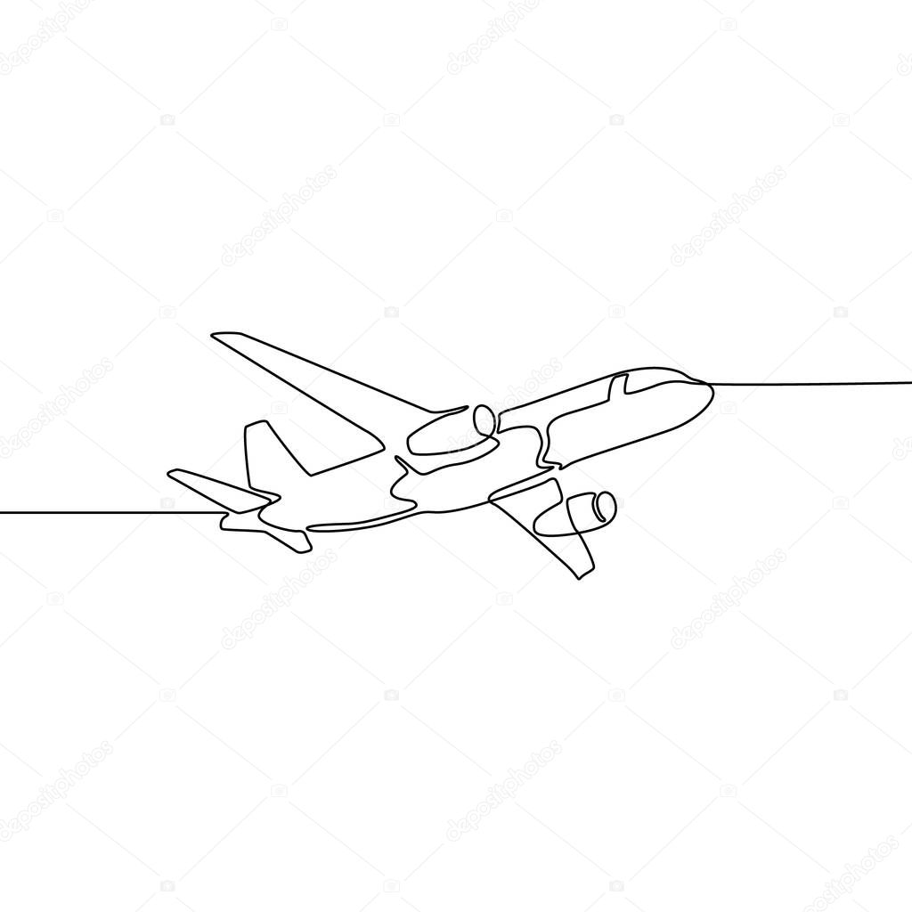 One line airplane isolated on white background, Travel and tourism