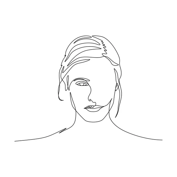 Retrato continuo de una línea de cara hermosa simétrica mujer. Art. — Vector de stock