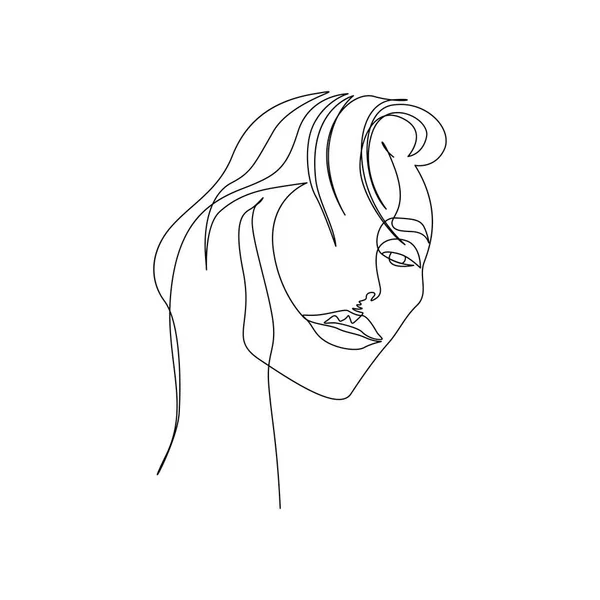 Continuous one line portrait of woman with beautiful lips. Art — Stock Vector