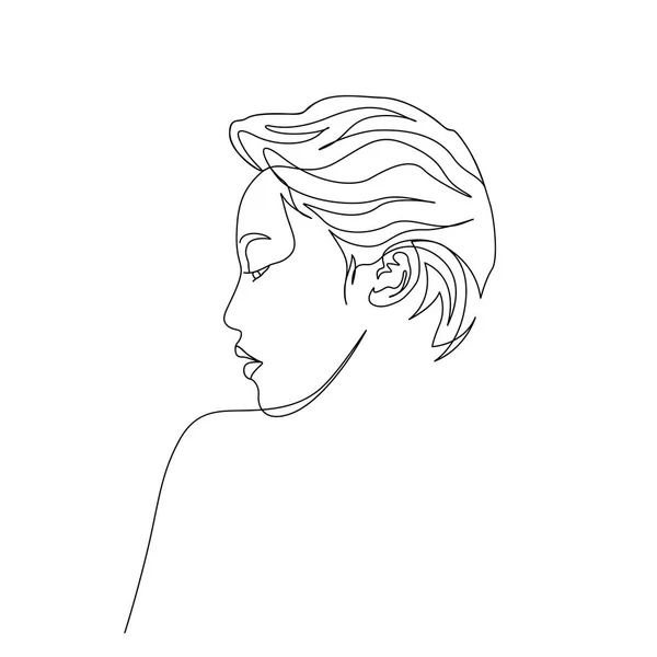 Continuous one line portrait of asian woman side view. Art — Stock Vector