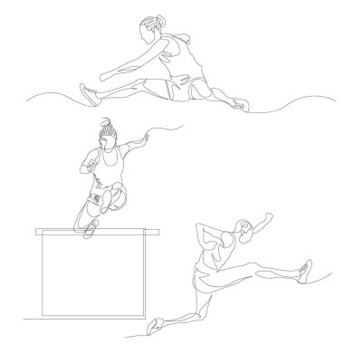 Sürekli bir çizgi koşucu seti hurdling. Yaz Olimpiyat Oyunları. Vektör