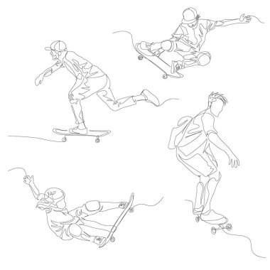 Sürekli bir çizgi patenci seti. Kaykay, Yaz Olimpiyat Oyunları. Vektör