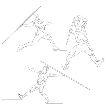 Sürekli bir çizgi cirit atıcı seti. Yaz Olimpiyat Oyunları. Vektör