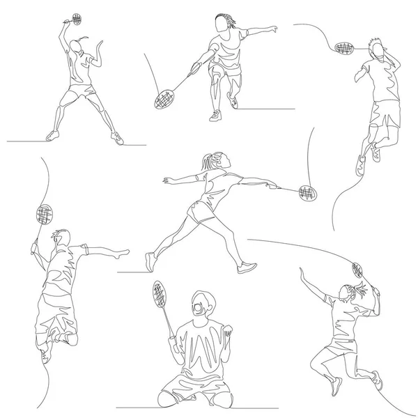 Ensemble de badminton continu d'une ligne. Jeux Olympiques d'été. Vecteur — Image vectorielle