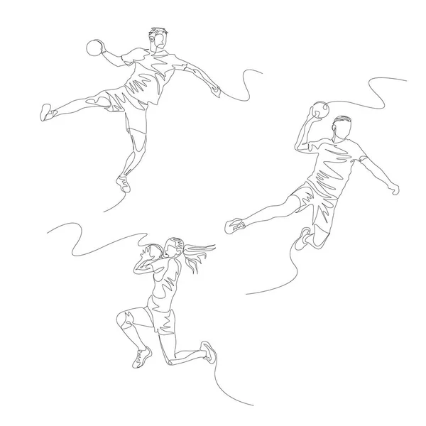 Juego continuo de jugador de balonmano de una línea. Juegos Olímpicos de Verano. Vector — Archivo Imágenes Vectoriales