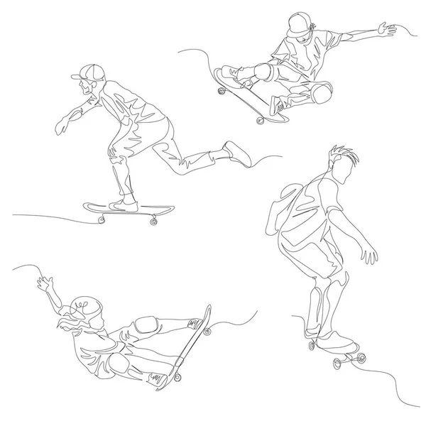 Doorlopende één regel Skater set. Skateboarden, zomer Olympische spelen. Vector — Stockvector